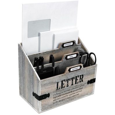 Schreibtischorganizer 'Letter' mit 3 Holztaschen - Braun/ Weiß