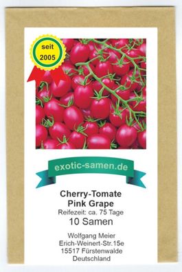 Cherrytomate - Tomate - Pink Grape - sehr ertragreich - süß - 10 Samen