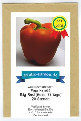 Big Red - süßer, roter Paprika - 20 Samen