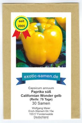Golden Californian Wonder - süßer Paprika - 30 Samen