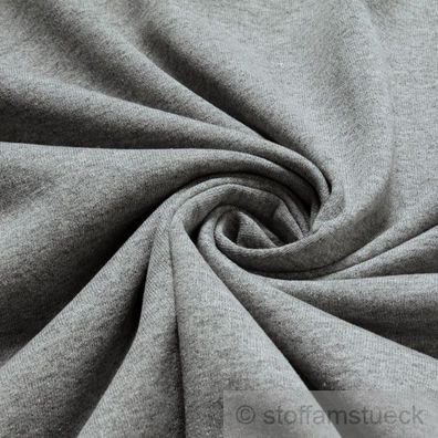 Stoff Baumwolle Polyester Jersey angeraut hellgrau Sweatshirt weich dehnbar grau