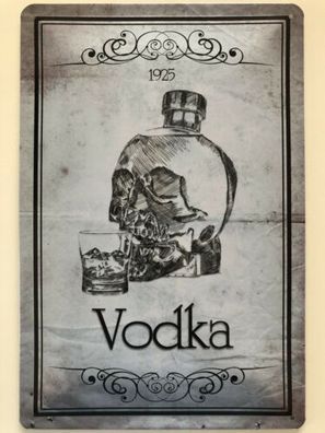 Blechschild 30 X 20 cm Vodka Totenkopf Flasche