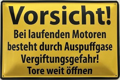Blechschild 30 X 20 cm Warnschild Vorsicht Bei laufenden Motoren