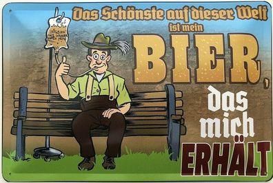 Blechschild 30 X 20 cm Spruch: das Schönste auf der Welt ist mein Bier