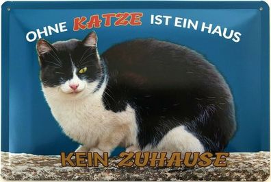 Blechschild 30 X 20 cm Spruch: Ohne Katze ist ein Haus kein Zuhause
