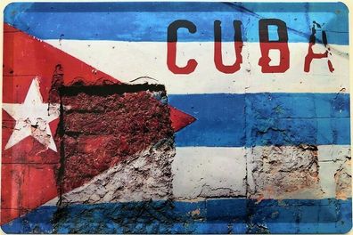 Blechschild 30 X 20 cm Cuba - Flagge auf Hausmauer