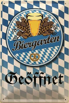 Blechschild 30 X 20 cm Biergarten geöffnet - Bayern Flagge