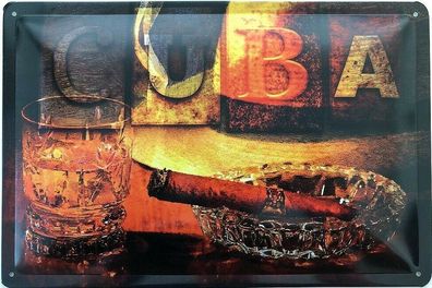 Blechschild 30 X 20 cm Cuba - Zigarre Alkohol