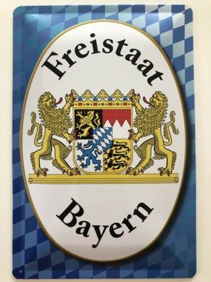 Blechschild 30 X 20 cm Fahne Freistaat Bayern