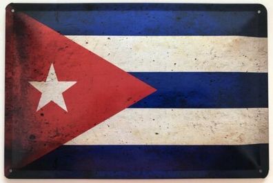 Blechschild 30 X 20 cm Fahne Kuba