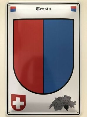 Blechschild 30 X 20 cm Wappen - Schweiz - Tessin