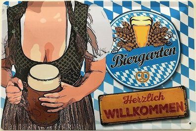 Blechschild 30 X 20 cm biergarten Herzlich Willkommen - Bayern Flagge