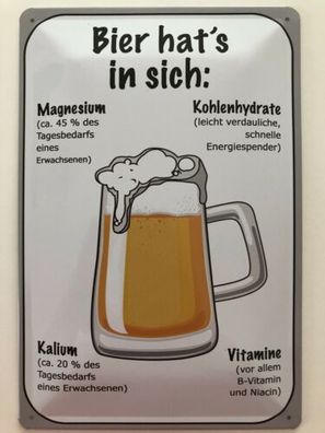 Blechschild 30 X 20 cm Bier hat‘s in sich! Spruch