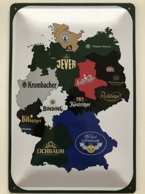 Blechschild 30 X 20 cm Bier Landkarte Deutschland