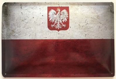 Blechschild 30 X 20 cm Fahne Polen