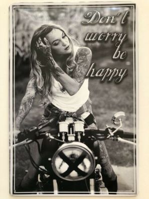 Blechschild 30 X 20 cm Tattoo Girl auf Motorrad
