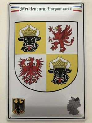 Blechschild 30 X 20 cm Wappen - Deutschland - Mecklenburg Vorpommern