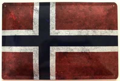 Blechschild 30 X 20 cm Fahne Norwegen