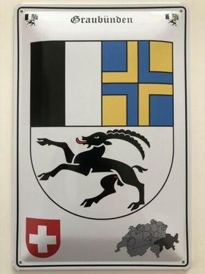 Blechschild 30 X 20 cm Wappen - Schweiz - Graubünden