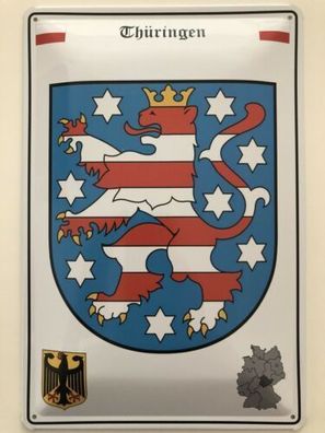Blechschild 30 X 20 cm Wappen - Deutschland - Thüringen