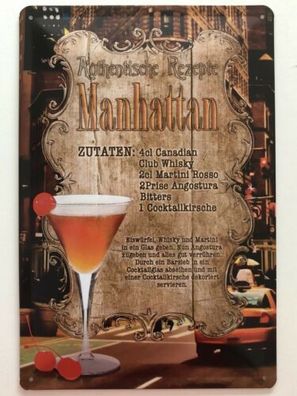 Blechschild 30 X 20 cm Manhattan Cocktail