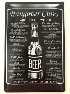 Blechschild 30 X 20 cm Hangover Cures around the World