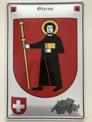 Blechschild 30 X 20 cm Wappen - Schweiz - Glarus