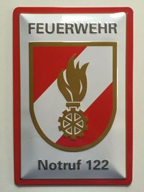 Blechschild 30 X 20 Feuerwehr Logo Notruf 122