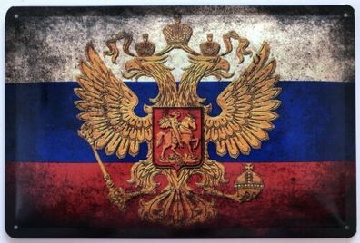 Blechschild 30 X 20 cm Fahne Russland