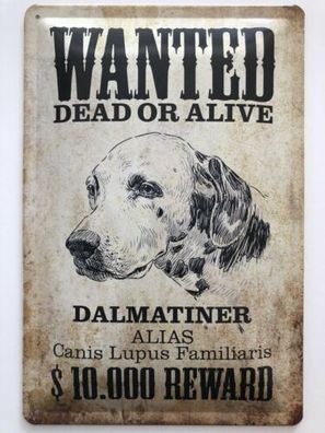 Blechschild 30 X 20 cm Wanted Dead or Alive Dalmantiner