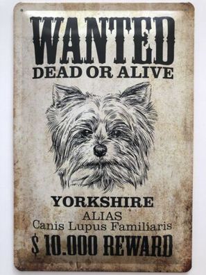Blechschild 30 X 20 cm Wanted Dead or Alive Yorkshire