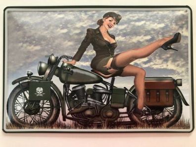 Blechschild 30 X 20 cm Navi Girl Am Motorrad