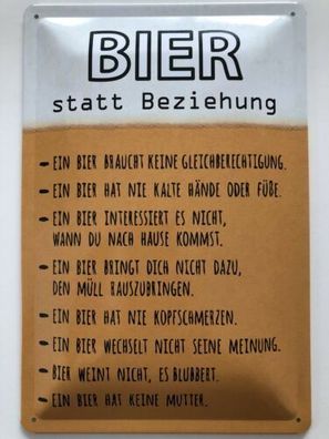 Blechschild 30 x 20 cm Bier statt Beziehung - Spruch