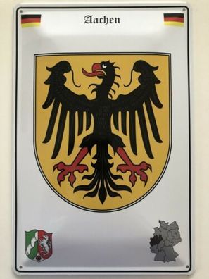 Blechschild 30 X 20 cm Wappen - Deutschland - Aachen