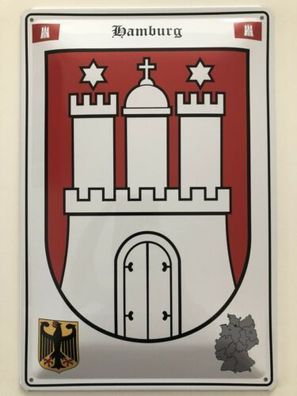 Blechschild 30 X 20 cm Wappen - Deutschland - Hamburg