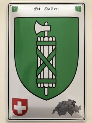 Blechschild 30 X 20 cm Wappen - Schweiz - St. Gallen