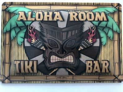 Blechschild 30 X 20 cm Aloha Room - Tiki Bar