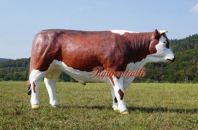 Hereford Bulle Figur lebensecht groß Aufstellfigur Kuh Deko Rind Zucht Statue Stier