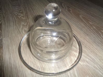 alte Butterdose / Käsedose -Glas mit Schliff - klein Teller 11,5cm Durchmesser