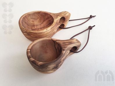 Becher mit Griff "Kuksa" Größe wählbar, Camping Holzbecher, Olivenholz Handarbeit
