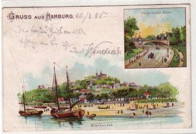 58953 Ak Lithographie Gruß aus Hamburg Helgoländer Allee, Blankenese 1898
