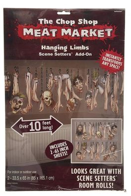 2 Scene Setters Chop Shop Meat Market 85x165cm Horror Halloween Wand Deko