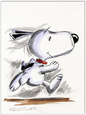 Klausewitz: Original Feder und Aquarell : Peanuts Running Snoopy III / 24x32 cm