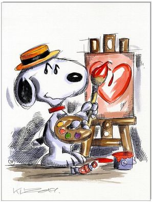 Klausewitz: Original Feder und Aquarell : Peanuts Snoopy Painter Artist / 24x32 cm