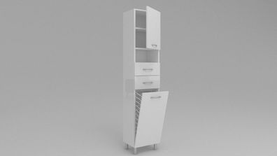 Badezimmerschrank mit wäschekorb SW24 188x30,40,50 cm Weiß Hochglanz