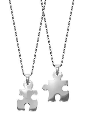 trendor Schmuck Puzzle Partner-Anhänger mit 2 Halsketten Silber 925 63775