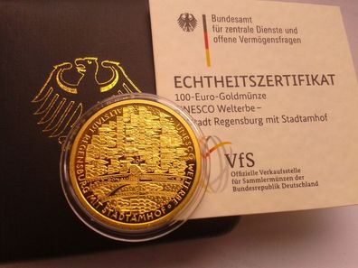 100 euro 2016 Regensburg A (Berlin) BRD 1/2 Unze Gold Unesco Altstadt Regensburg