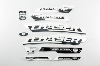 Fahrrad DEKOR Satz Aufkleber Rahmen frame Decal Sticker Chaser 10tlg schwarz grau