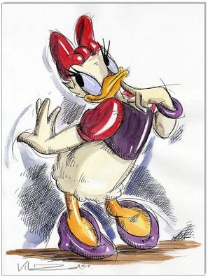 Klausewitz: Original Feder und Aquarell : Daisy Duck I / 24x32 cm