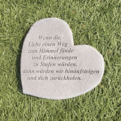 Gedenkstein Gedenk Herz Spruch Wenn die Liebe .. Steinguss 17x15cm Grabschmuck Trauer